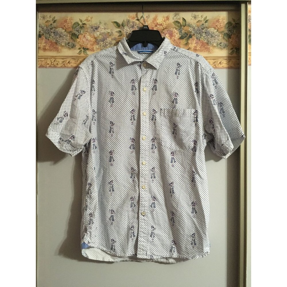 Tommy Bahama Medium Polka Dot Hula Girl Casual Vacation Occasion Button Up Shirt